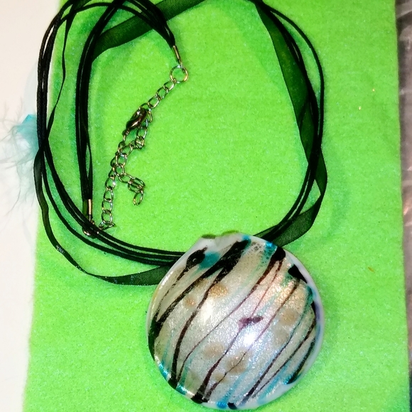 Murano Glass Black & Turquoise Pendant - Picture 8 of 9